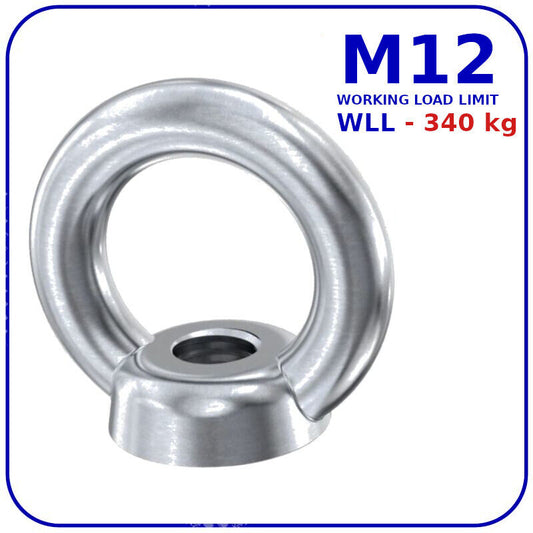 Eye Nuts M12 12mm Lifting Nut Zinc Plated Steel Working Load 340 kg DIN 582