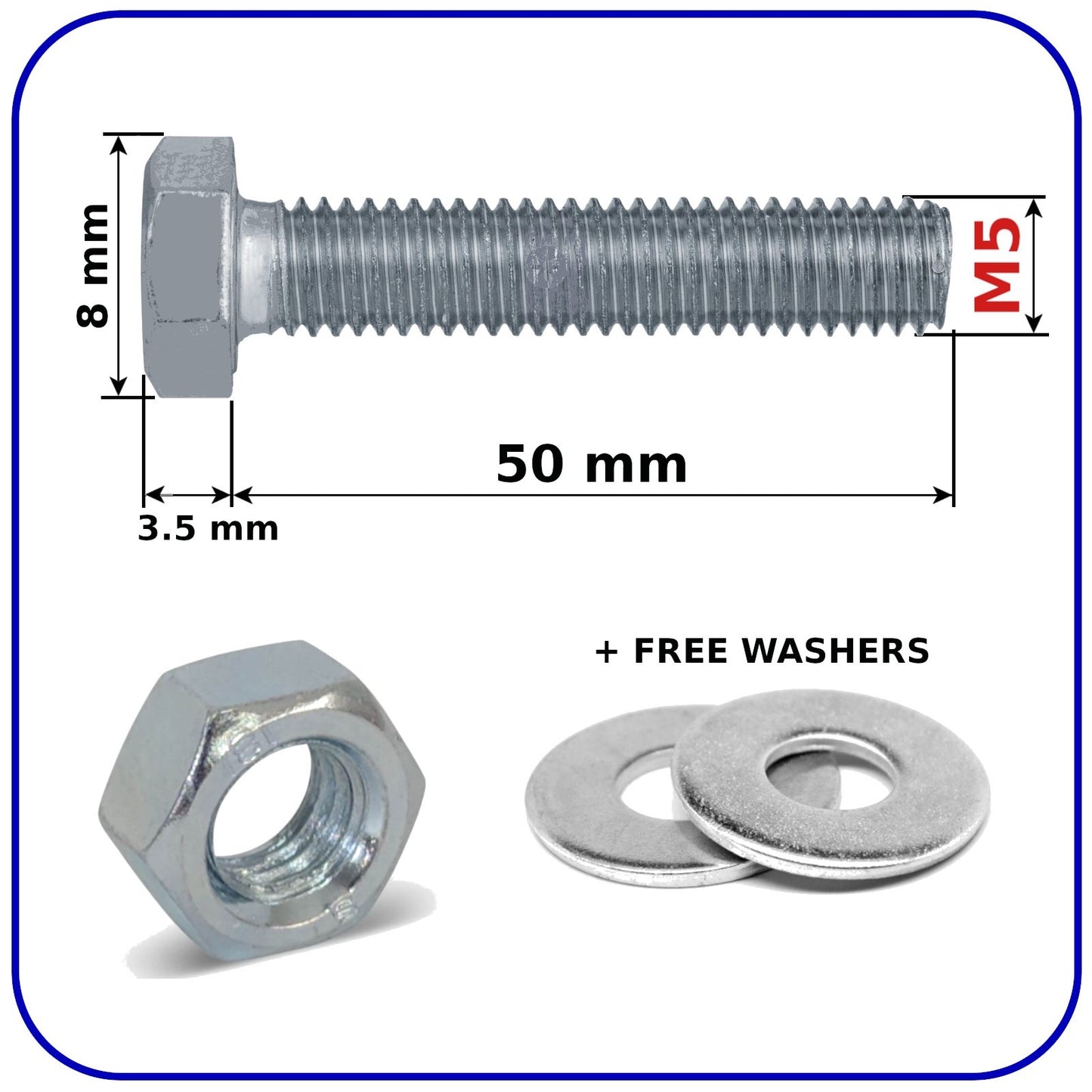 M5 Hex Head Set Screws Bolts Nuts and Washers Zinc Plated Fully Threaded DIN 933