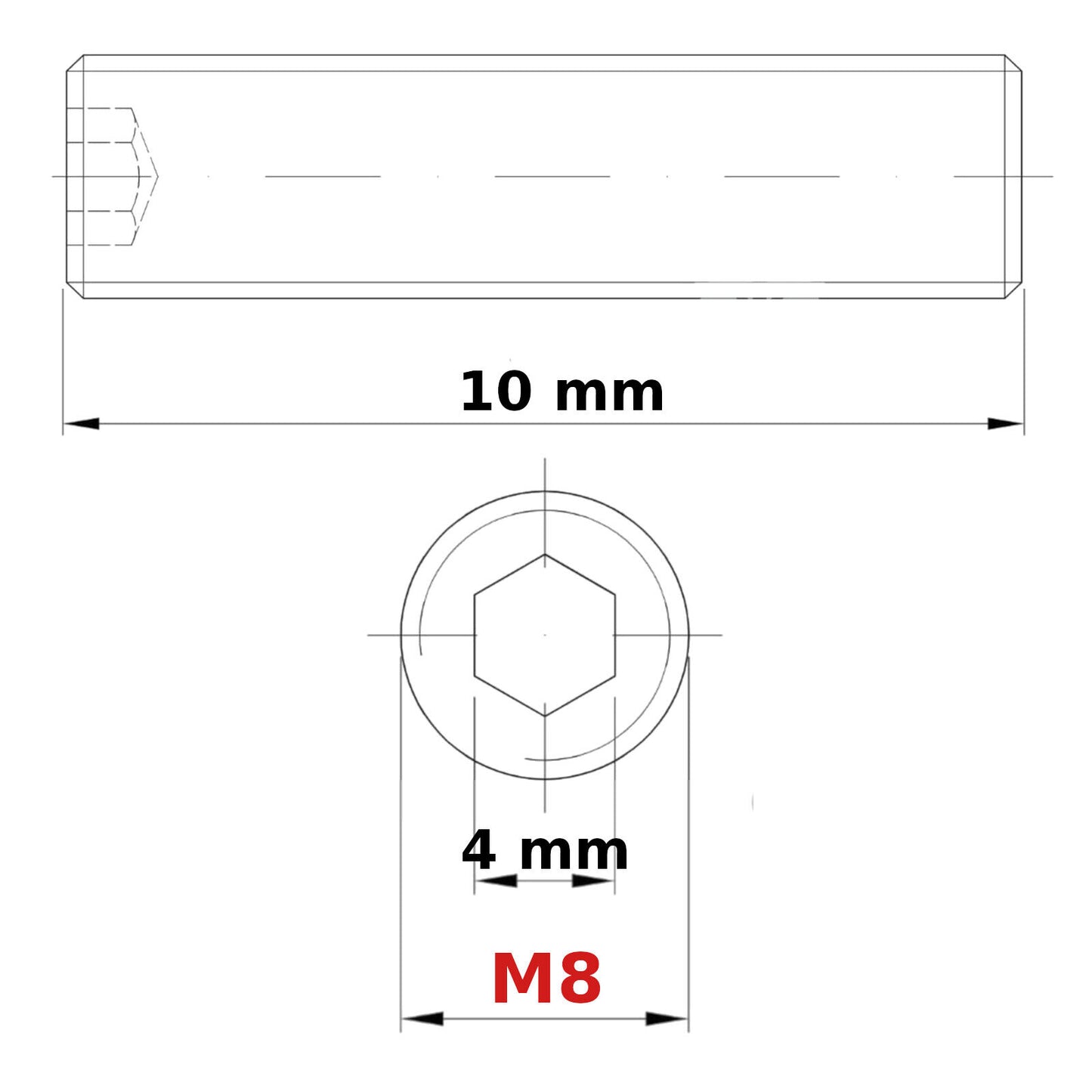 M8 (ø 8mm) SOCKET GRUB SCREWS FLAT END ZINC DIN 913