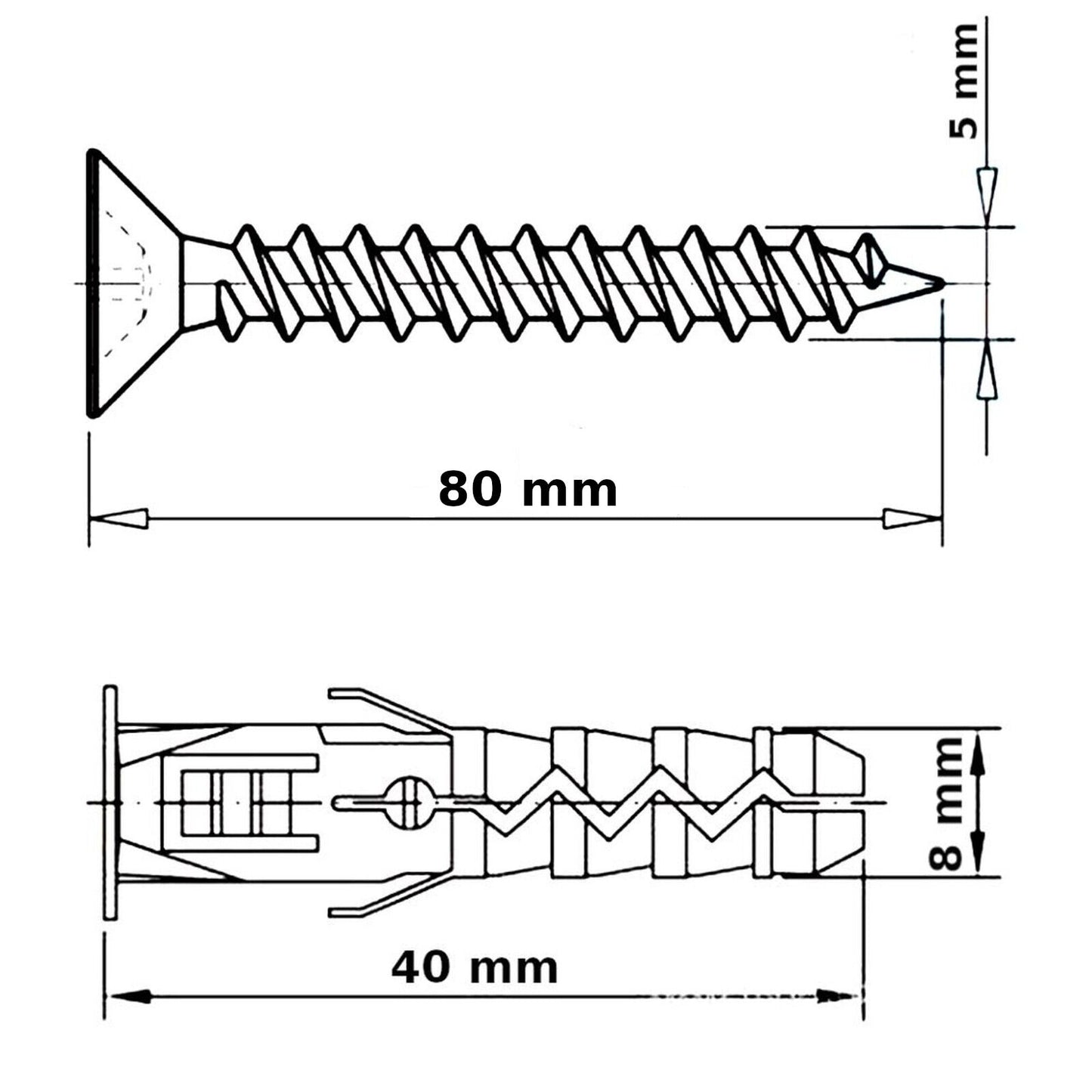 8 x 40 WALL PLUGS FIXING WITH SCREWS BRICK STONE CONCRETE NYLON UNIVERSAL