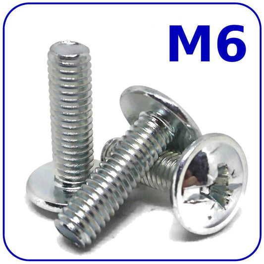 Machine Screws M6 6mm Flange Button Head Pozi Drive Zinc Plated Metric DIN 967