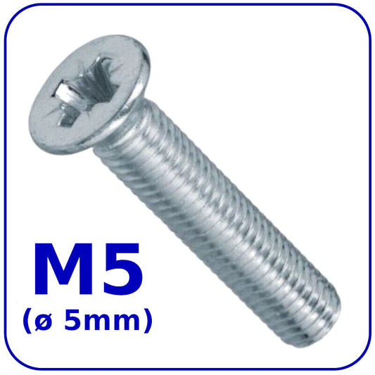 MACHINE SCREWS M5 5mm COUNTERSUNK FLAT HEAD POZIDRIVE DIN 965 ZINC PLATED METRIC