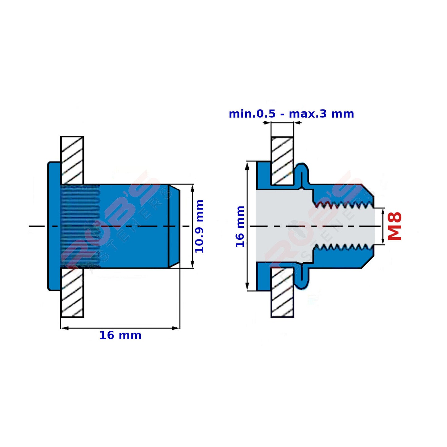 M8 Rivnuts Steel Knurled