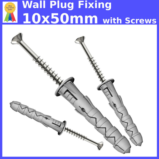 10 x 50 WALL PLUGS FIXING WITH SCREWS BRICK STONE CONCRETE NYLON UNIVERSAL