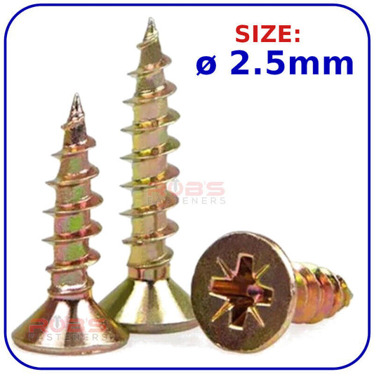 WOOD SCREWS 2.5 mm COUNTERSUNK POZI CHIPBOARD MULTI PURPOSE SELF TAPPING