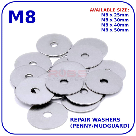 M8 REPAIR WASHERS PENNY MUDGUARD LARGE WIDE ZINC PLATED