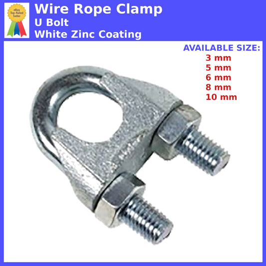 WIRE ROPE FITTINGS CABLE CLAMP CLIPS 3mm 5mm 6mm 8mm 10mm GRIPS U BOLT U-BOLTS