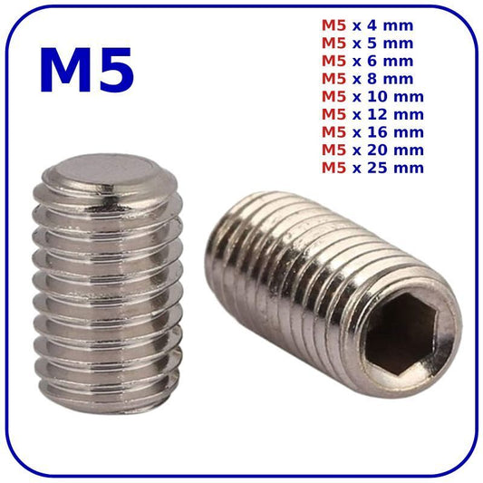 M5 (ø 5mm) SOCKET GRUB SCREWS FLAT END ZINC DIN 913