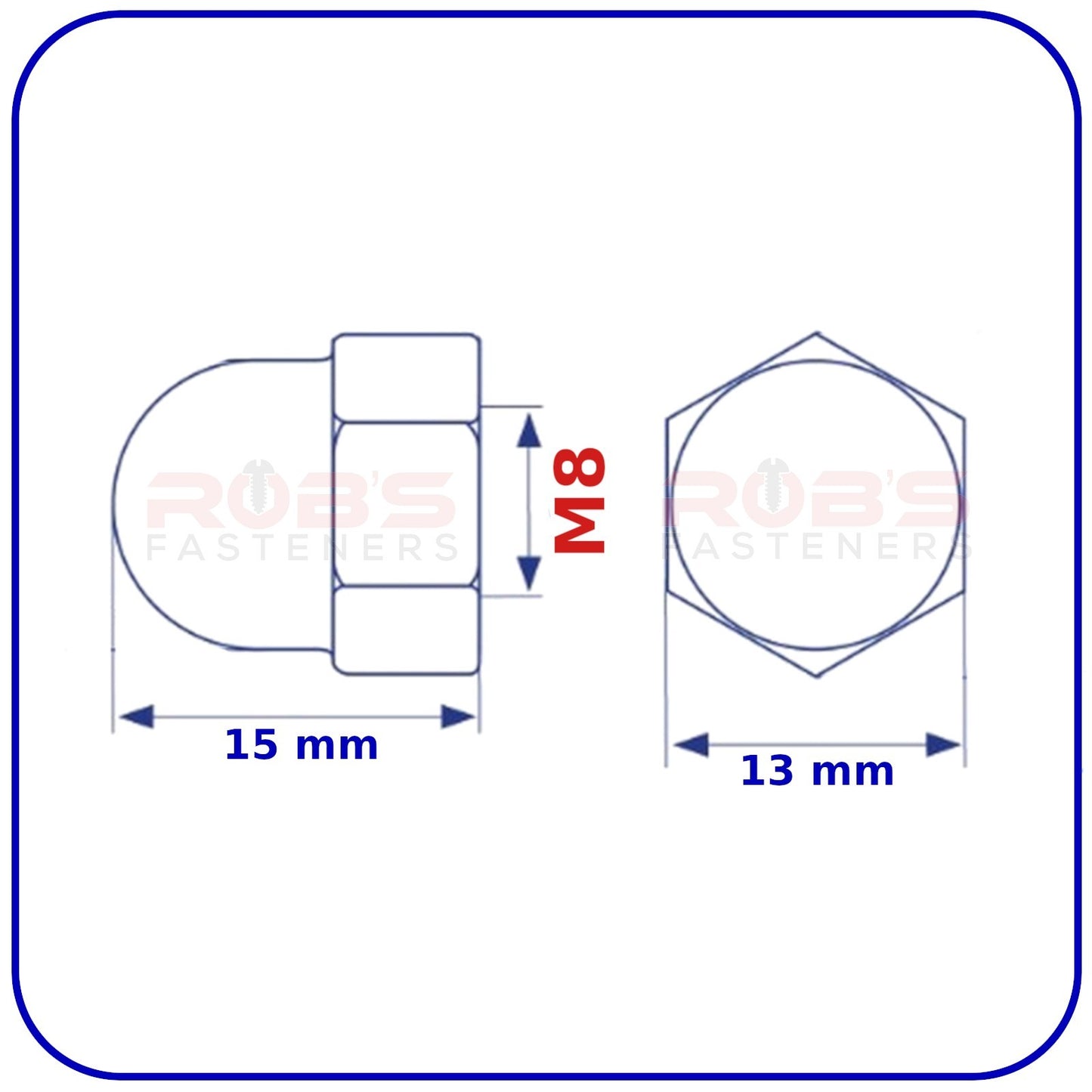 M8 Dome Acorn Cap Nuts Zinc Plated Steel DIN 1587 1.5mm Pitch