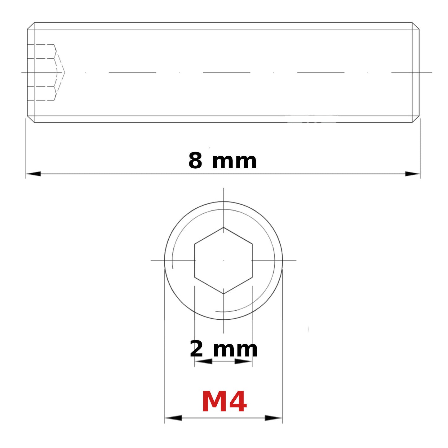 M4 (ø 4mm) SOCKET GRUB SCREWS FLAT END ZINC DIN 913