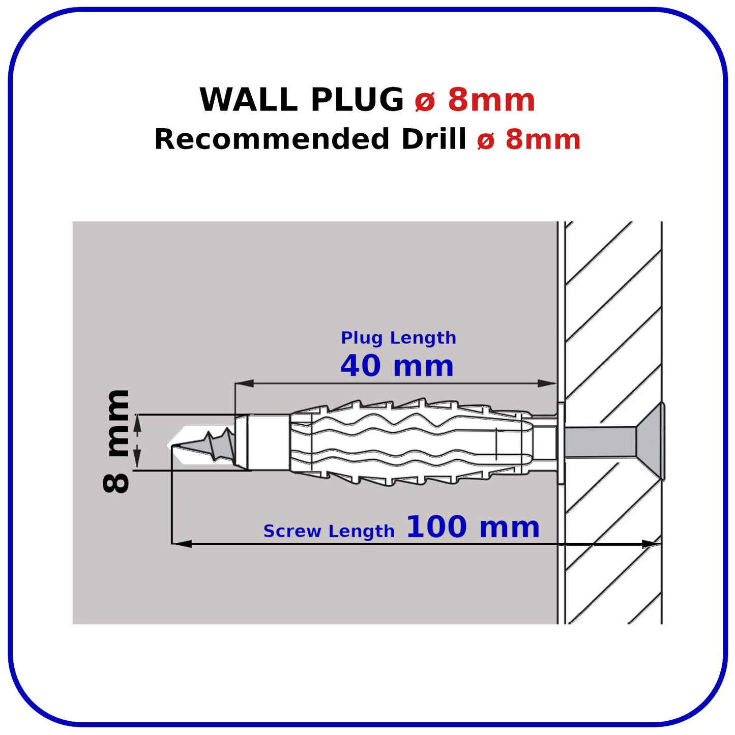 ø 8mm WALL PLUGS AND SCREWS BRICK STONE CONCRETE NYLON UNIVERSAL PLASTIC FIXING