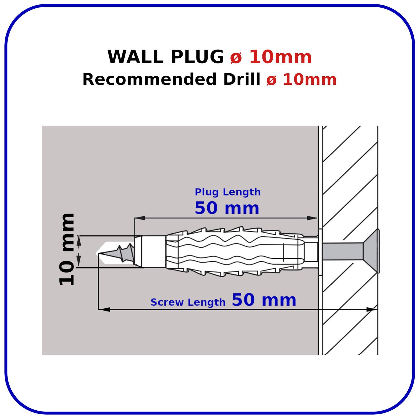 ø 10mm WALL PLUGS AND SCREWS BRICK STONE CONCRETE NYLON UNIVERSAL PLASTIC FIXING