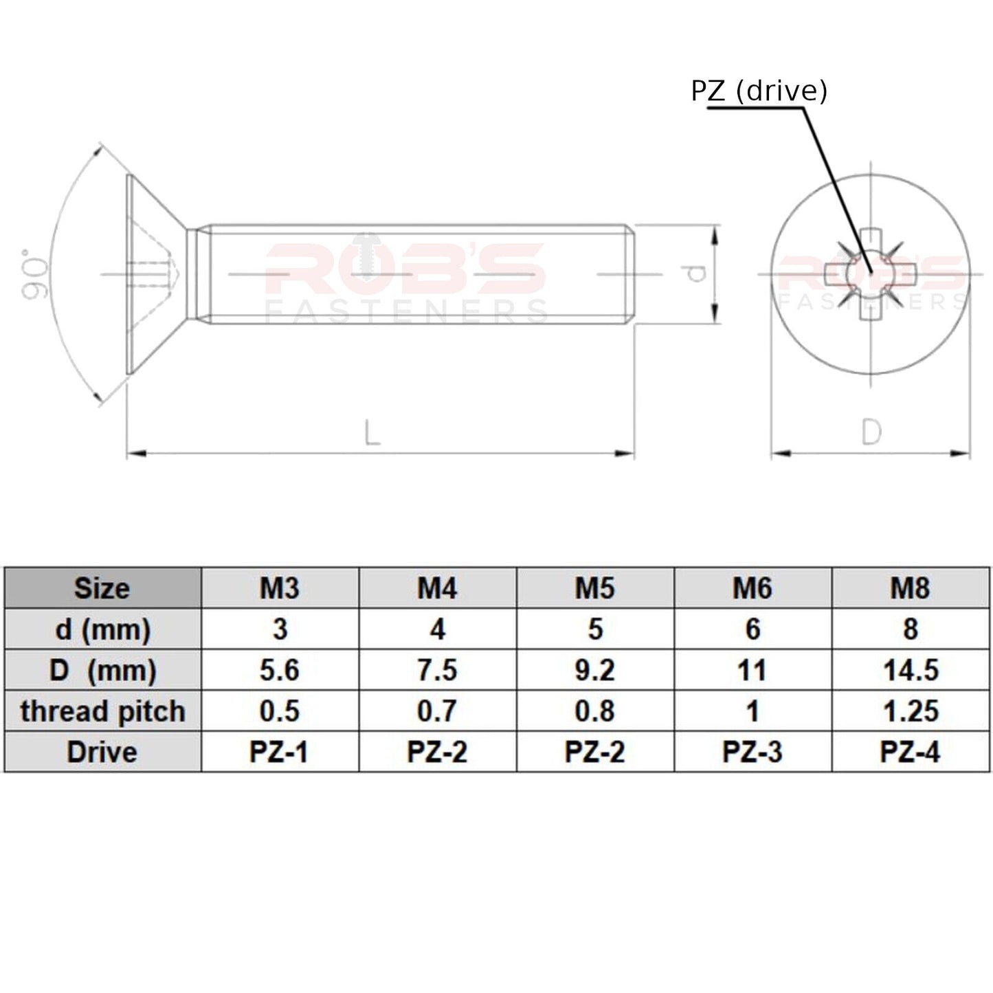 M6 (ø 6mm) MACHINE SCREWS COUNTERSUNK + NUTS & FREE WASHERS