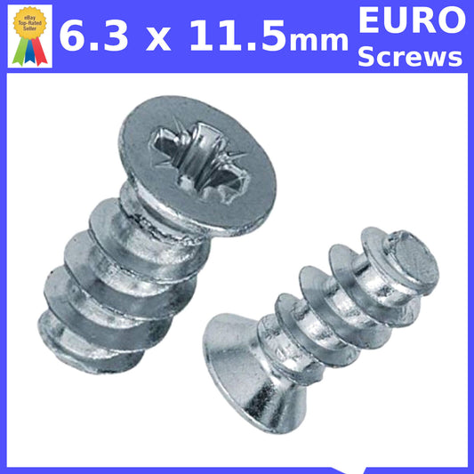 6.3 x 11.5mm  FURNITURE SCREWS MOUNTING DRAW RUNNERS HINGES FLAT HEAD EURO SCREW