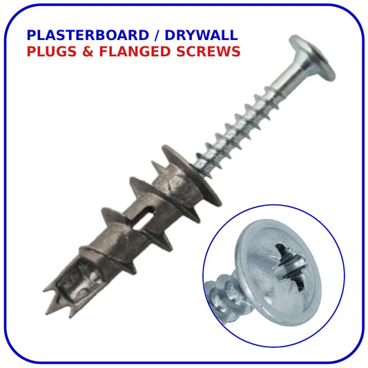 PLASTERBOARD FIXINGS WITH SCREWS DRYWALL SELF DRILL PLUG CAVITY WALL ANCHOR