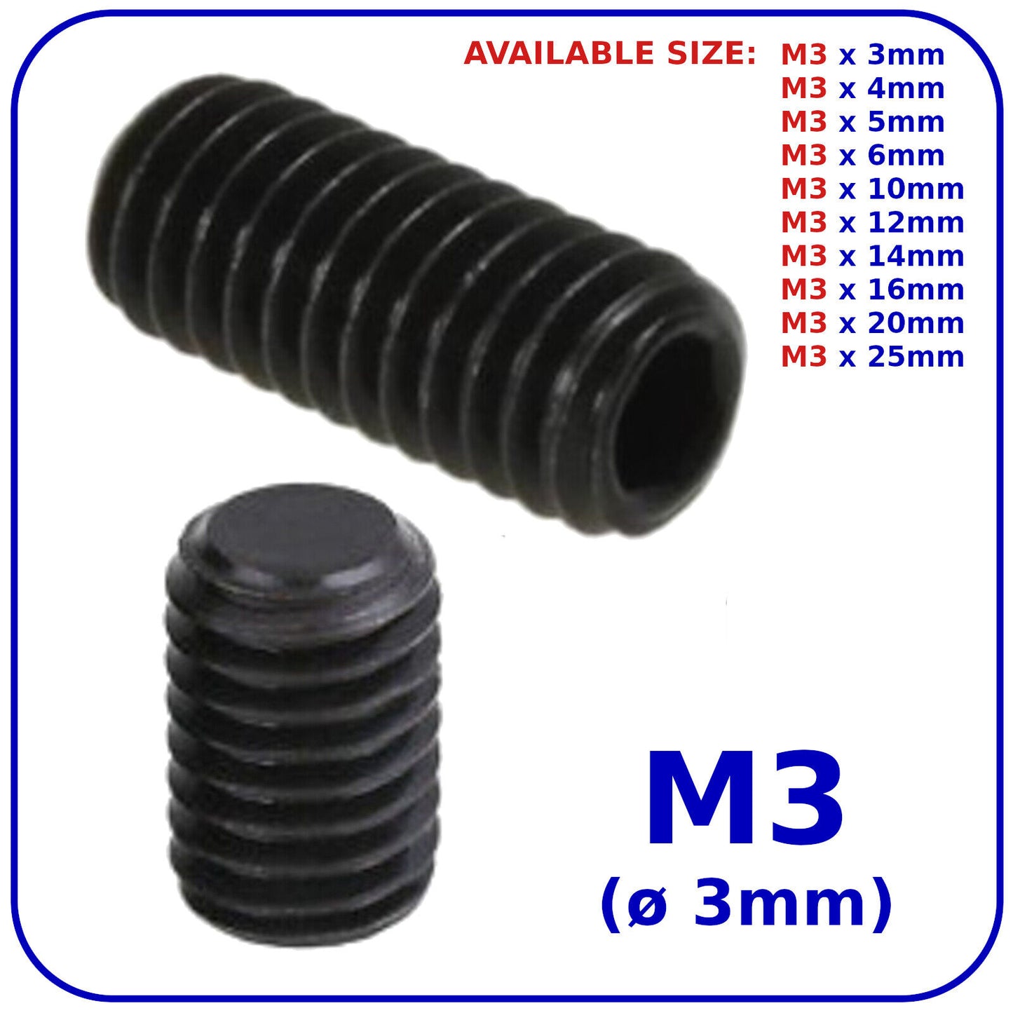 M3 (ø 3mm) SOCKET GRUB SCREWS FLAT END BLACK DIN 913