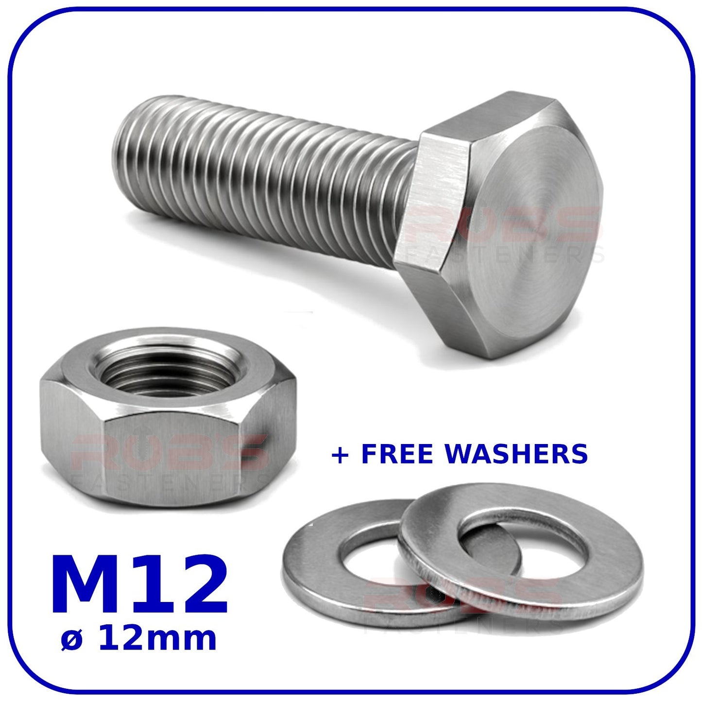 M12 Hex Head Set Screws Bolts Nuts and Washers Zinc Plated Fully Threaded DIN933