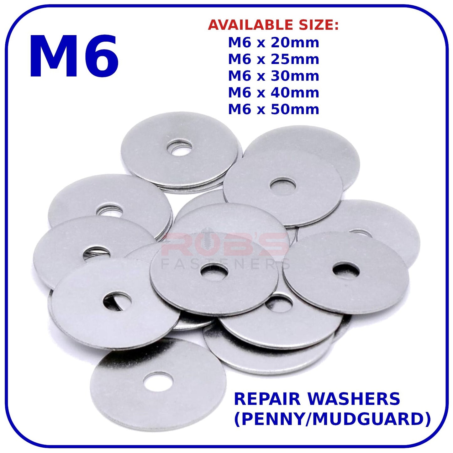 M6 REPAIR WASHERS PENNY MUDGUARD LARGE WIDE ZINC PLATED