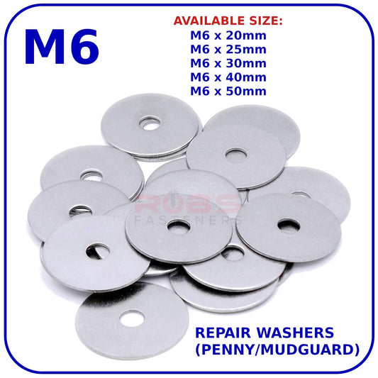 M6 REPAIR WASHERS PENNY MUDGUARD LARGE WIDE ZINC PLATED