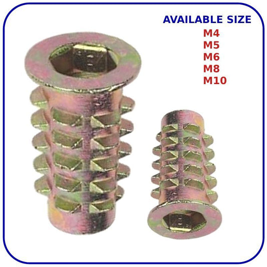 M4 M5 M6 M8 M10 Insert Nuts Threaded Furniture Fixing Hex Drive Metric Screws