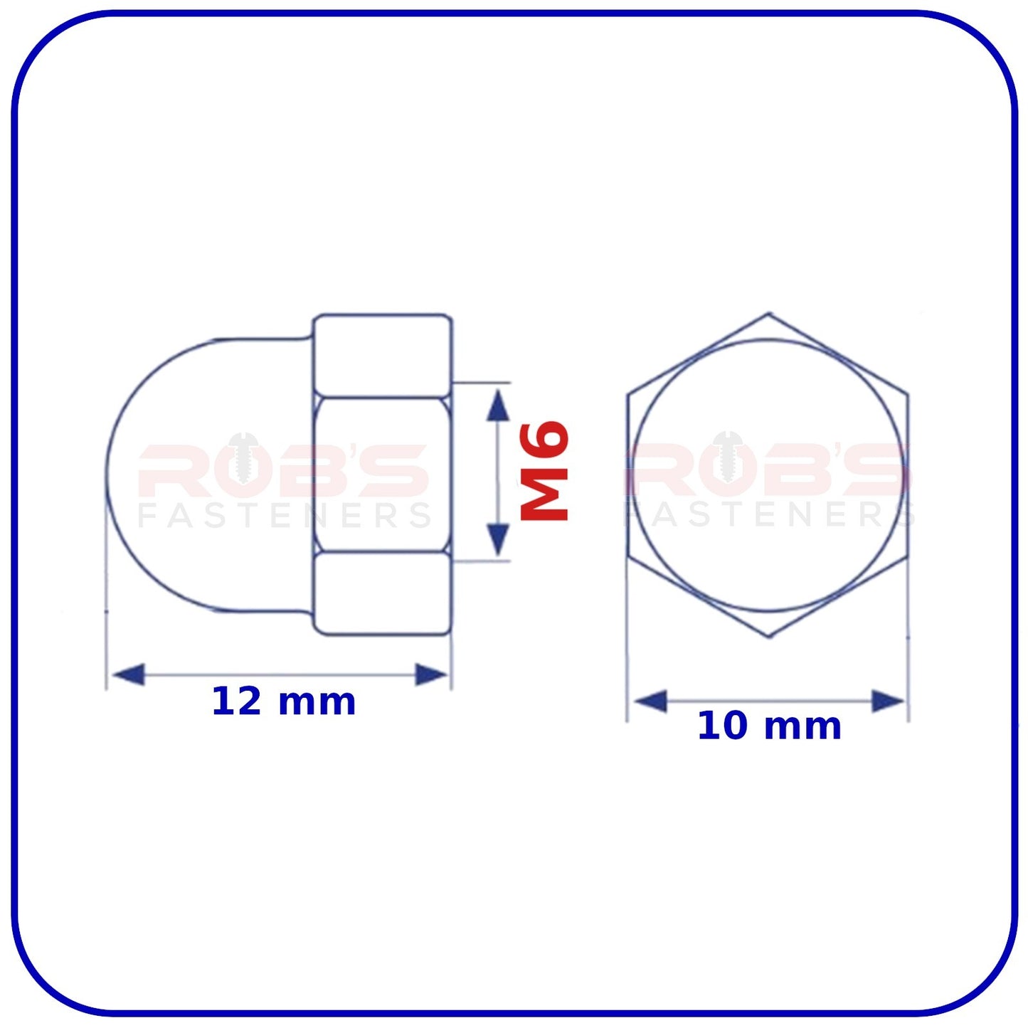 M6 Dome Acorn Cap Nuts Zinc Plated Steel DIN 1587 1.5mm Pitch