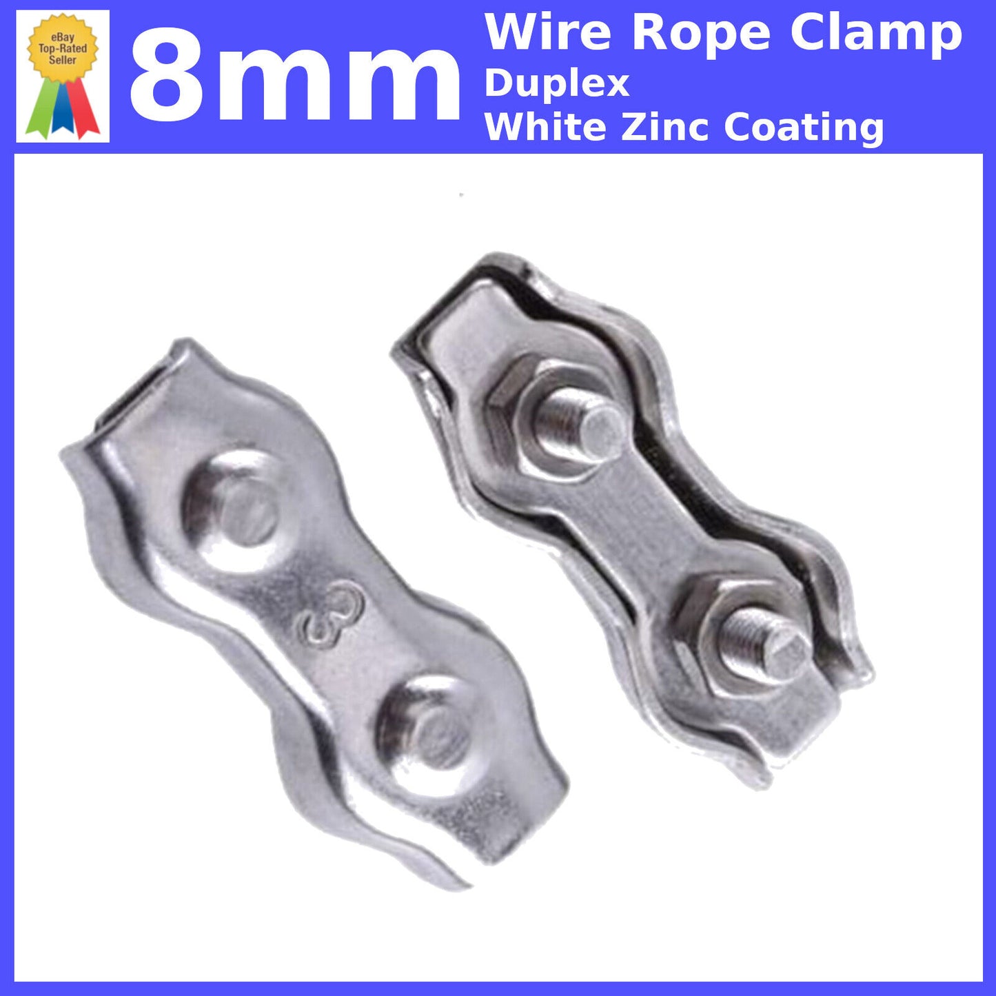 8mm DUPLEX WIRE ROPE FITTINGS CABLE CLAMP CLIPS GRIPS CLAMPS CLIP ZINC COATING