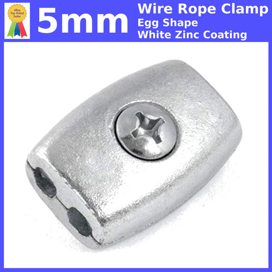 5mm EGG SHAPE WIRE ROPE FITTINGS CABLE CLAMP CLIPS GRIPS ZINC COATING