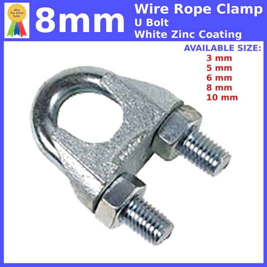 8mm WIRE ROPE FITTINGS CABLE CLAMP CLIPS GRIPS CLIP GRIP U BOLT U-BOLTS