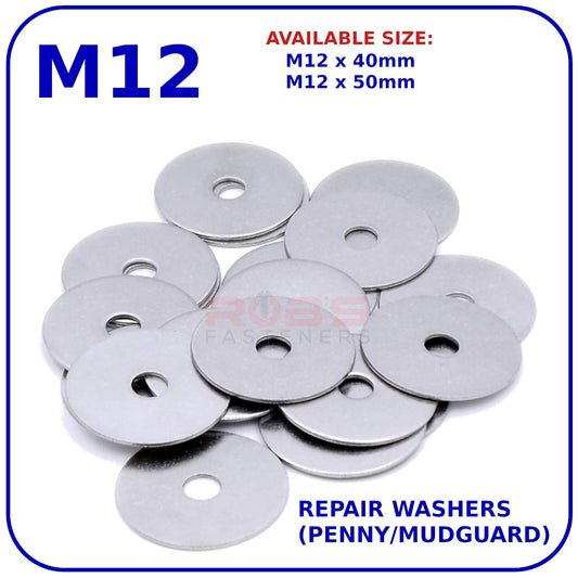 M12 REPAIR WASHERS PENNY MUDGUARD LARGE WIDE ZINC PLATED
