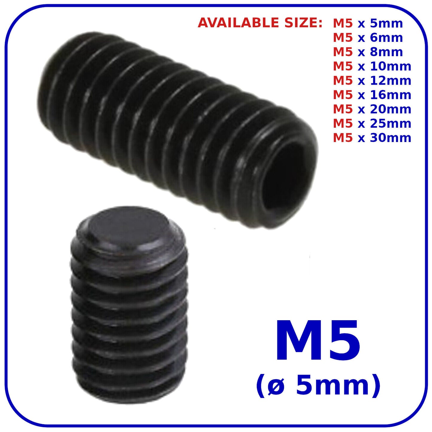 M5 (ø 5mm) SOCKET GRUB SCREWS FLAT END BLACK DIN 913