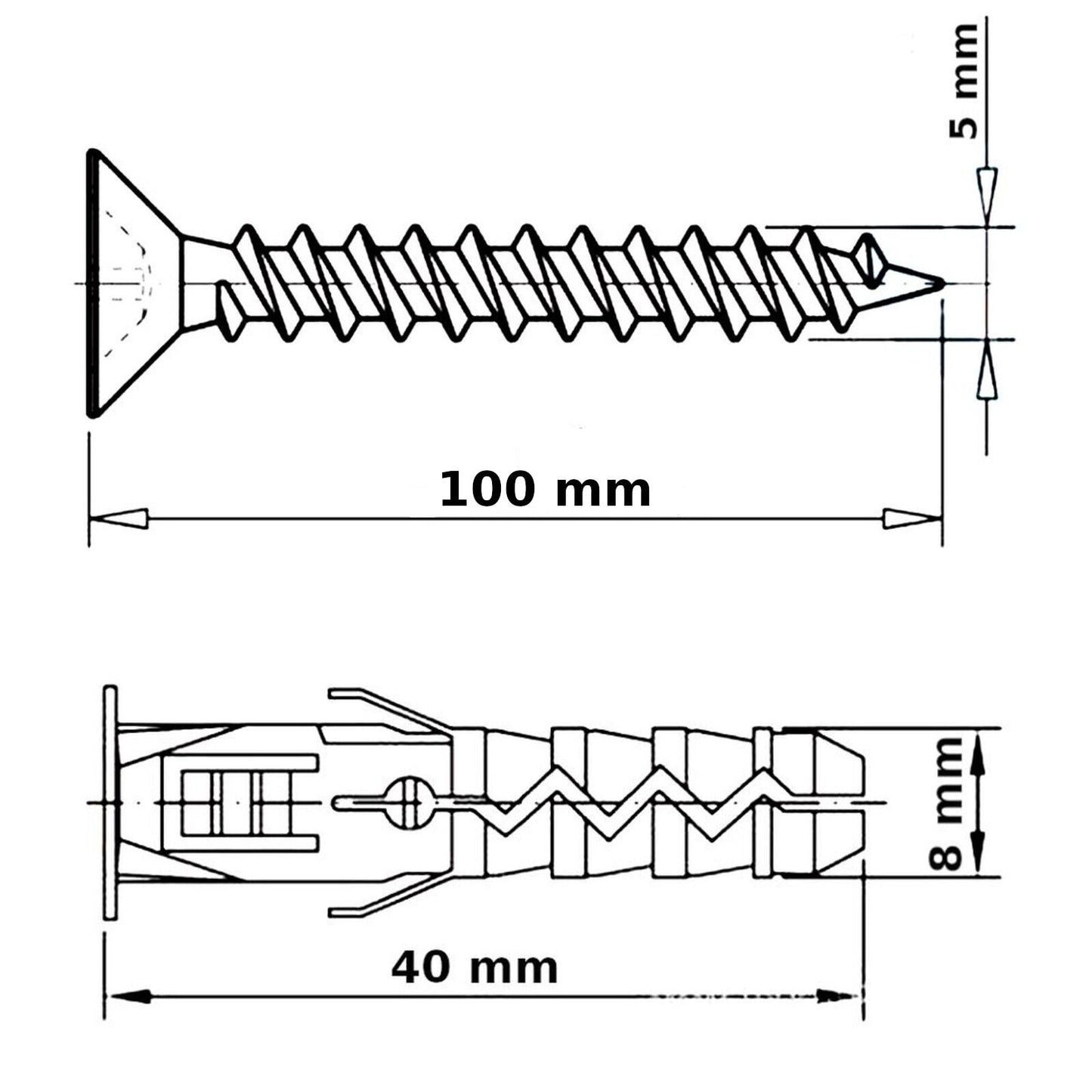 8 x 40 WALL PLUGS FIXING WITH SCREWS BRICK STONE CONCRETE NYLON UNIVERSAL