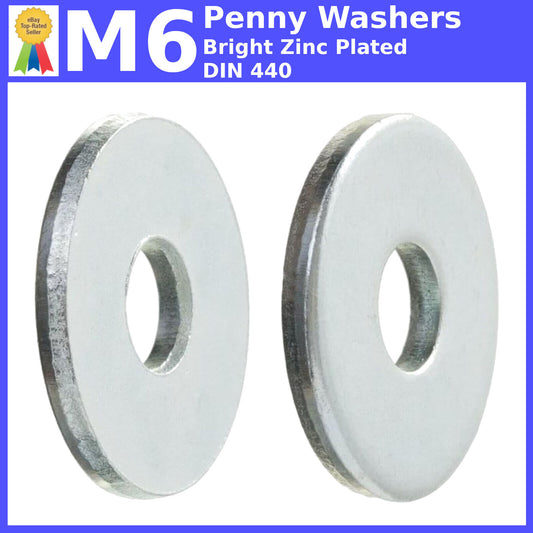 M6 PENNY REPAIR MUDGUARD WASHERS BRIGHT ZINC PLATED DIN 440 WIDE THICK WASHER