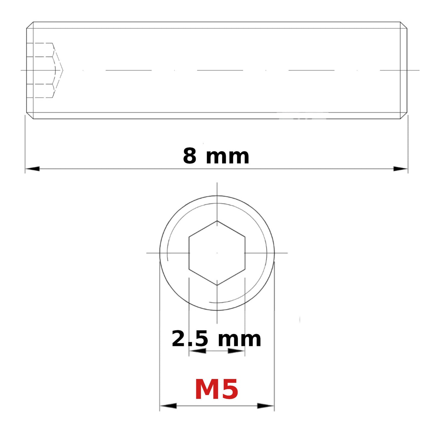 M5 (ø 5mm) SOCKET GRUB SCREWS FLAT END BLACK DIN 913