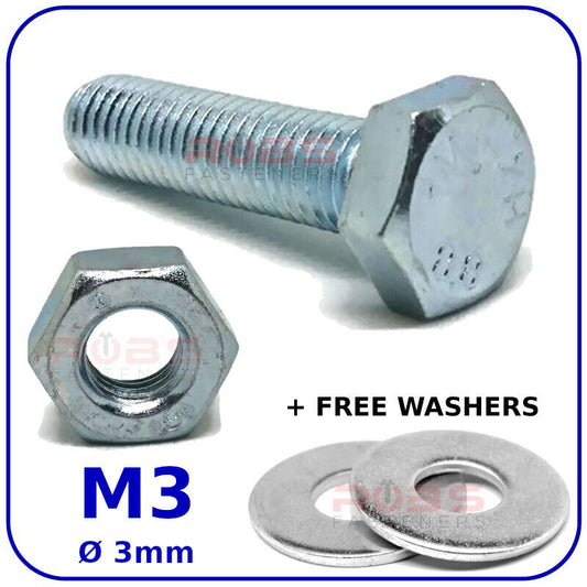 M3 BOLTS AND NUTS FULLY THREADED