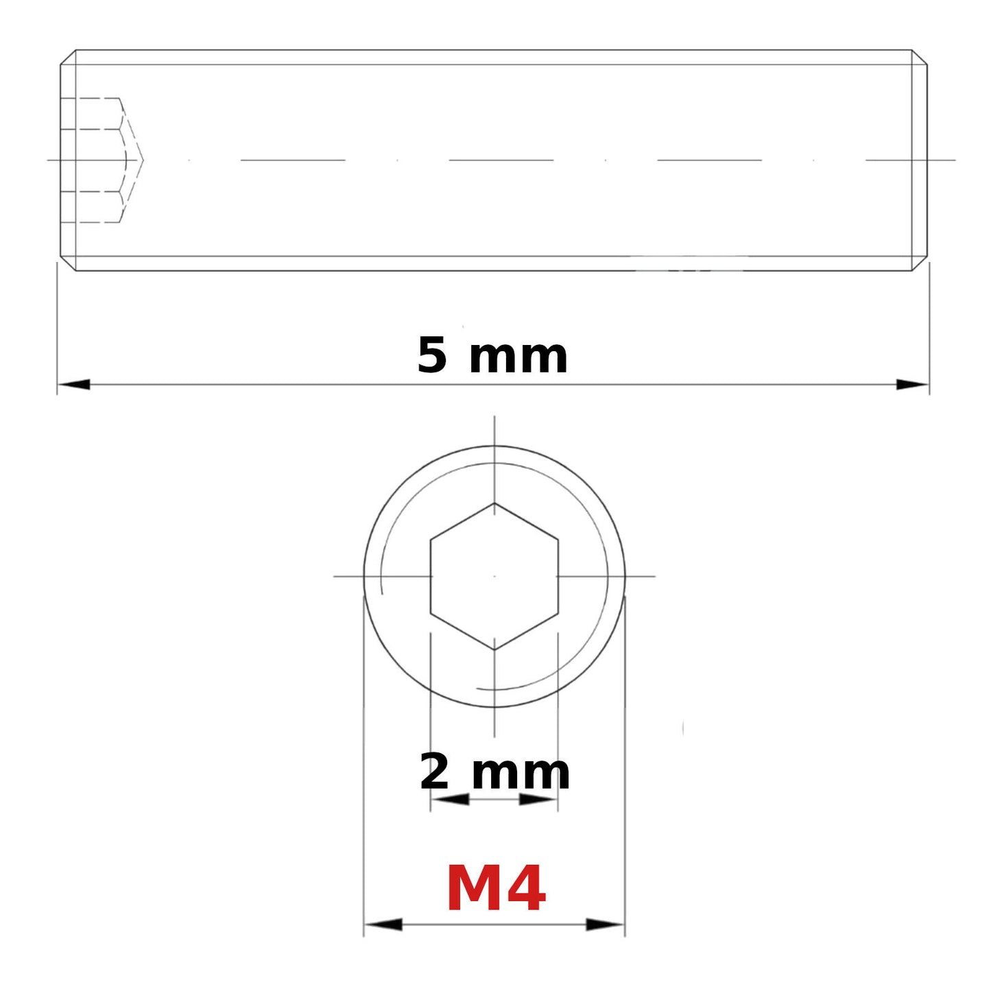 M4 (ø 4mm) SOCKET GRUB SCREWS FLAT END ZINC DIN 913