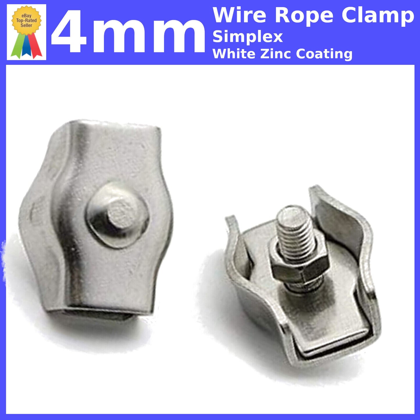 4mm SIMPLEX WIRE ROPE CABLE CLAMP CLIPS GRIPS WHITE ZINC COATING CLAMPS GRIP
