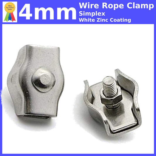 4mm SIMPLEX WIRE ROPE CABLE CLAMP CLIPS GRIPS WHITE ZINC COATING CLAMPS GRIP
