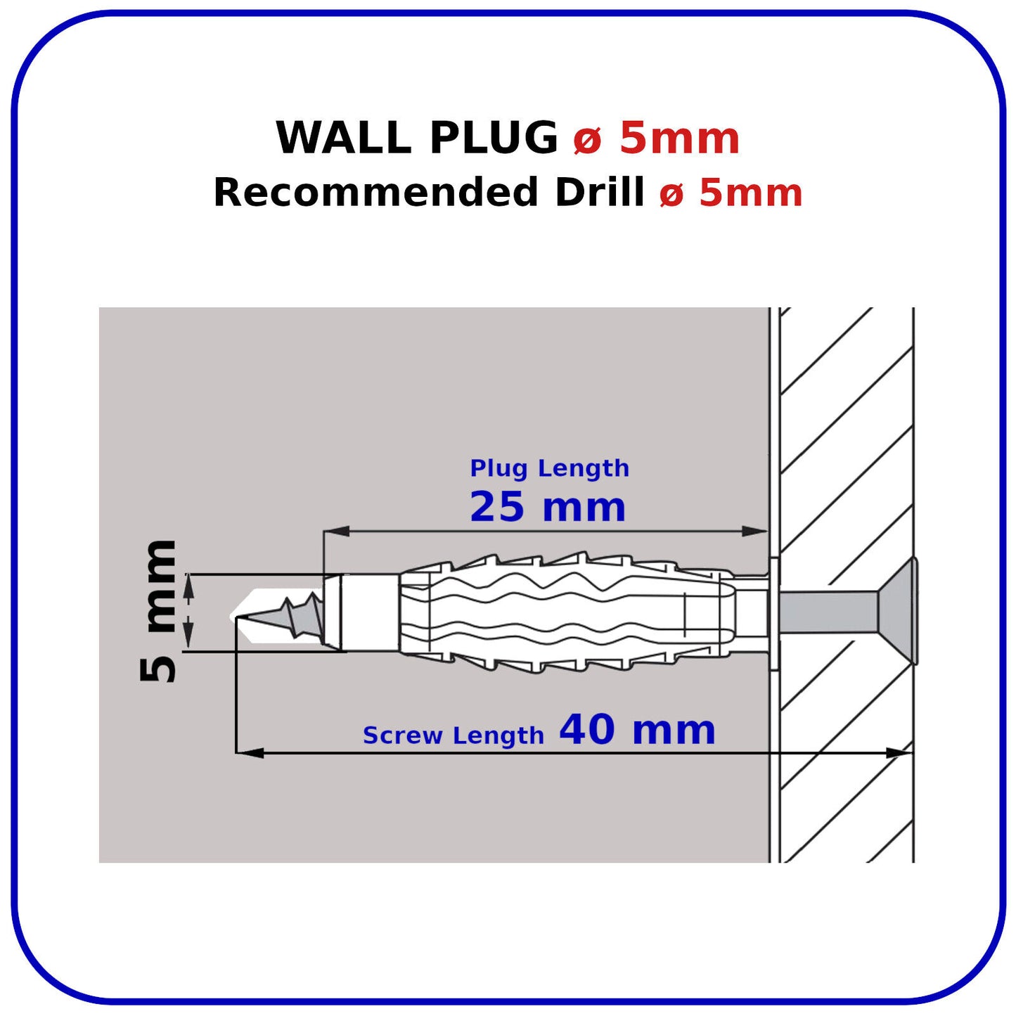 ø 5mm WALL PLUGS AND SCREWS BRICK STONE CONCRETE NYLON UNIVERSAL PLASTIC FIXING