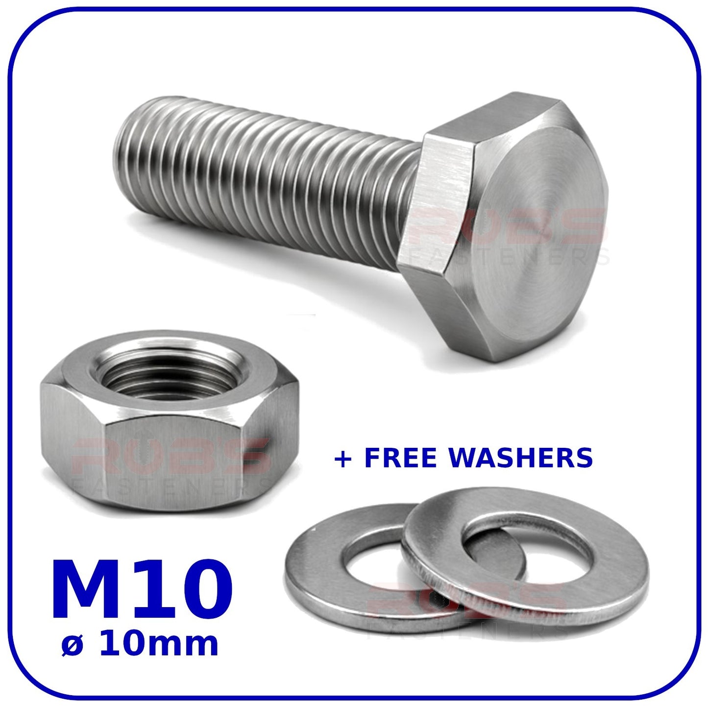 M10 Hex Head Set Screws Bolts Nuts and Washers Zinc Plated Fully Threaded DIN933