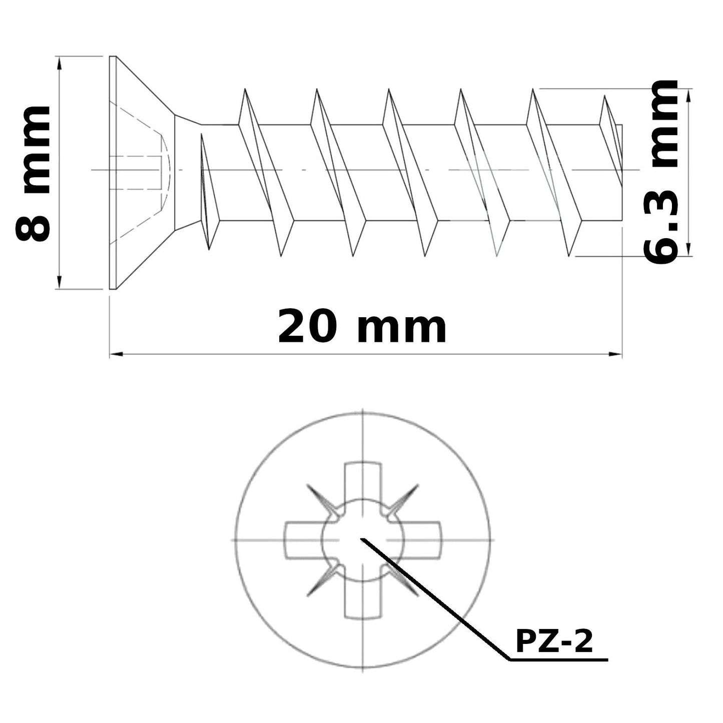 6.3 mm FURNITURE SCREWS MOUNTING DRAW RUNNERS HINGES PZDRIV FLAT HEAD EURO SCREW
