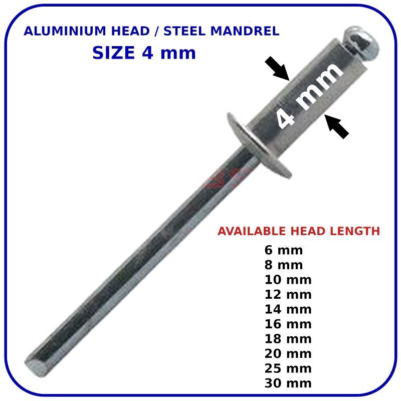 Pop Rivets 4mm Rivet Aluminium Head Steel Mandrel Dome Head Blind Standard