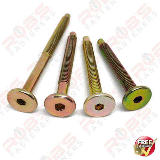 M6 x 45 mm FURNITURE CONNECTOR BOLTS FLAT HEAD ALLEN KEY SCREWS, BRASS