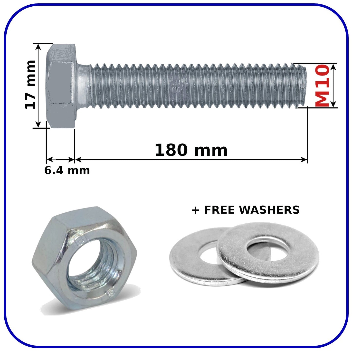 M10 Hex Head Set Screws Bolts Nuts and Washers Zinc Plated Fully Threaded DIN933
