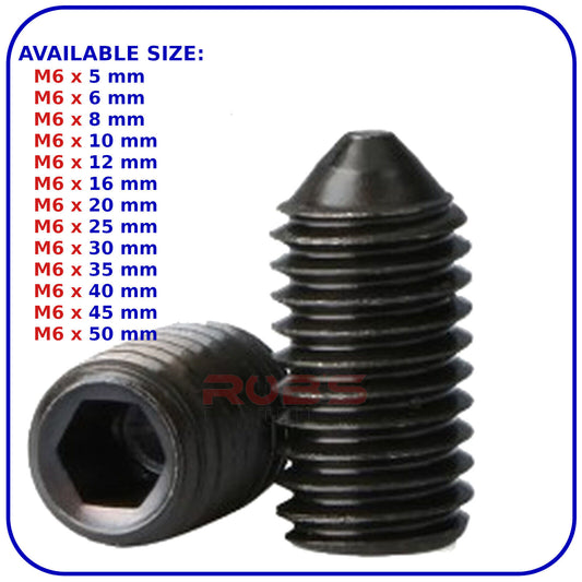 M6 (ø 6 mm) SOCKET GRUB SCREWS CONE POINT BLACK