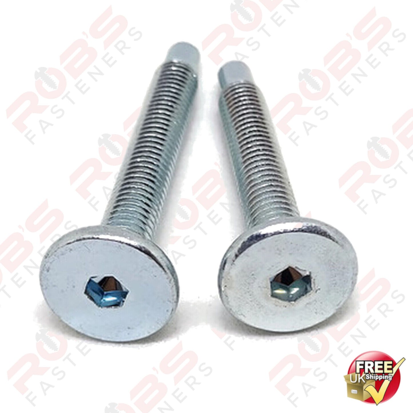 M6 x 35mm FURNITURE CONNECTOR BOLTS FLAT HEAD ALLEN KEY SCREWS ZINC PLATED BZP