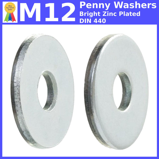 M12 PENNY REPAIR MUDGUARD WASHERS BRIGHT ZINC PLATED DIN 440 WIDE THICK WASHER