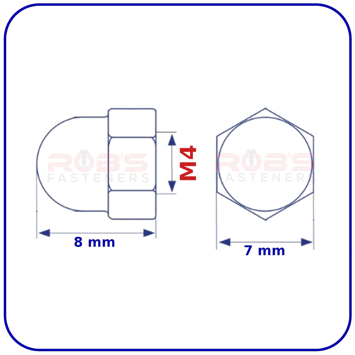 M4 Dome Acorn Cap Nuts Zinc Plated Steel DIN 1587 1.5mm Pitch