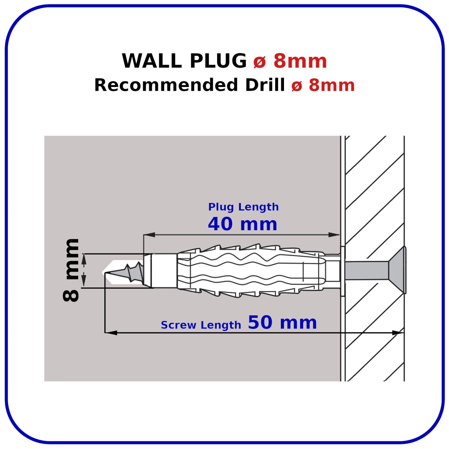 ø 8mm WALL PLUGS AND SCREWS BRICK STONE CONCRETE NYLON UNIVERSAL PLASTIC FIXING