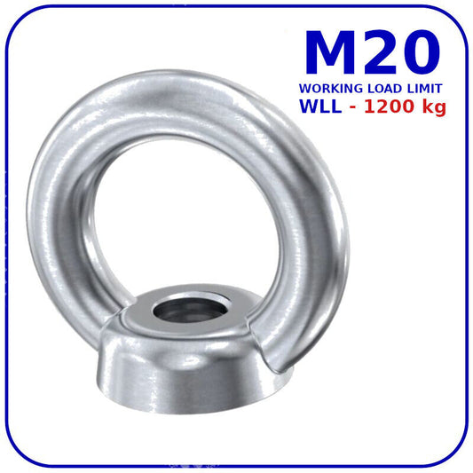Eye Nuts M20 20mm Lifting Nut Zinc Plated Steel Working Load 1200 kg DIN 582