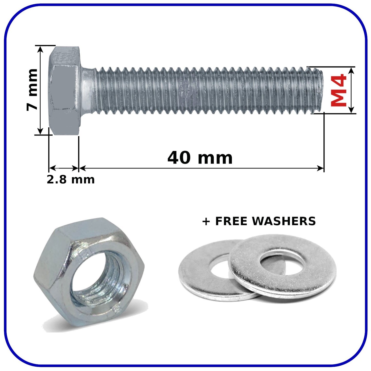 M4 Hex Head Set Screws Bolts Nuts and Washers Zinc Plated Fully Threaded DIN 933
